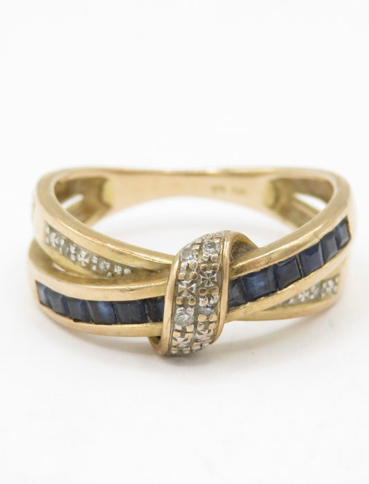 Sapphire & Diamond gold crossover ring