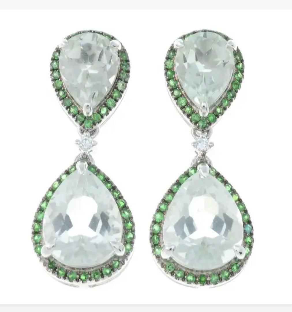 Prasiolite, garnet & diamond earrings