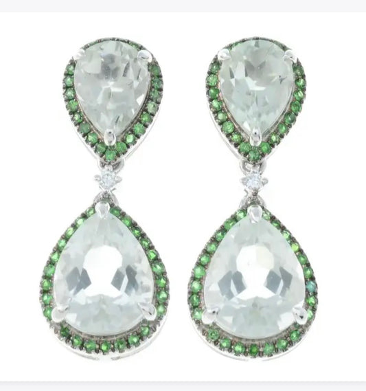 Prasiolite, garnet & diamond earrings