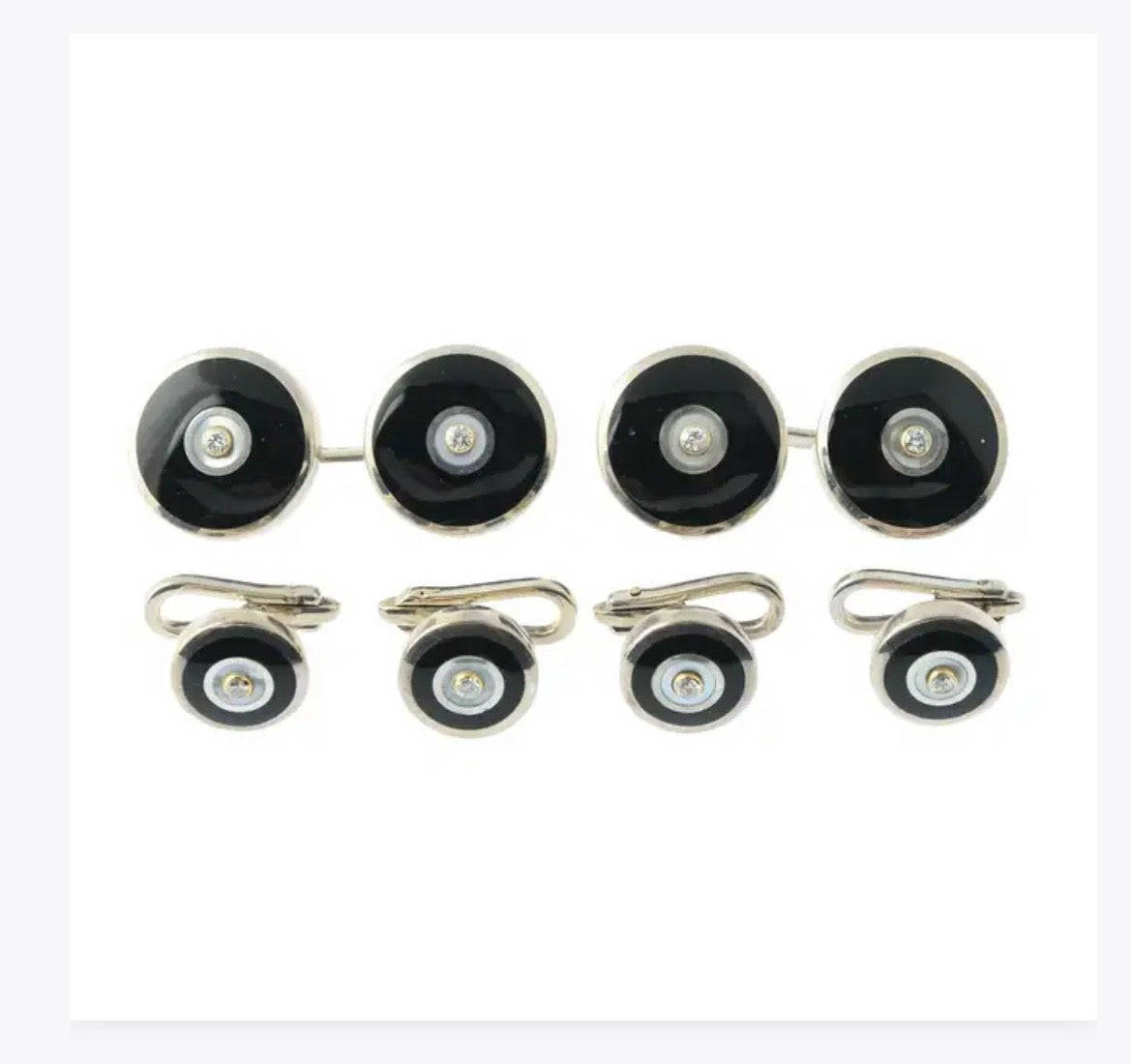 Diamond, mother-of-pearl & onyx cufflinks with matching dress studs