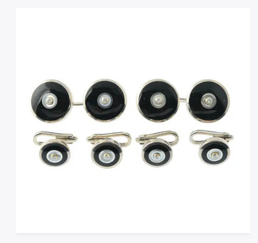 Diamond, mother-of-pearl & onyx cufflinks with matching dress studs
